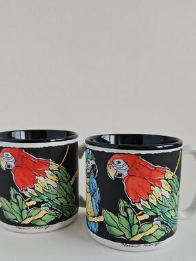 Vintage 1992 Potpourri Press Macaw Medley Mug Set Of 2